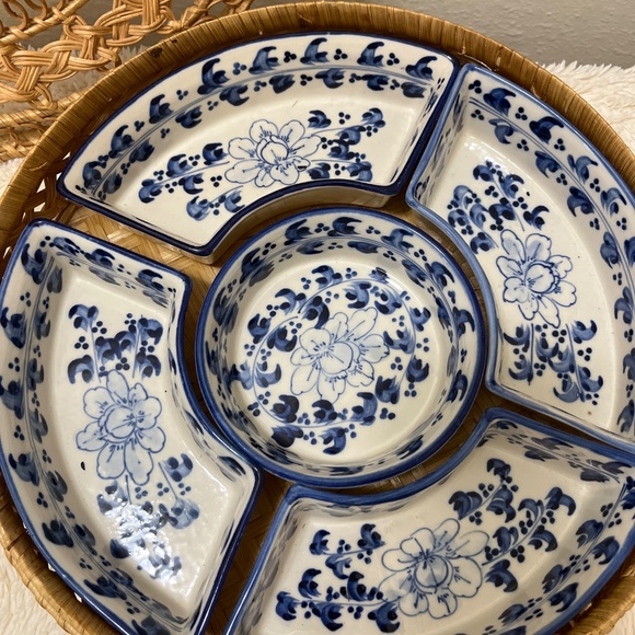 5 Piece Ceramic Crudité Set in Wicker Basket - Picture 9 of 14